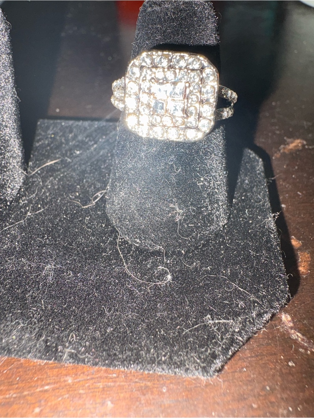 Elegant Crystal Square Halo Ring - White Gold Tone Sterling Silver